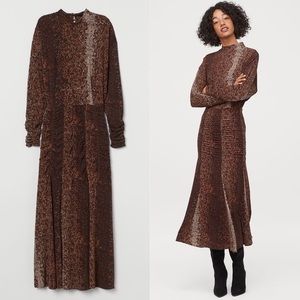 H&M brown long sleeve midi dress sz L